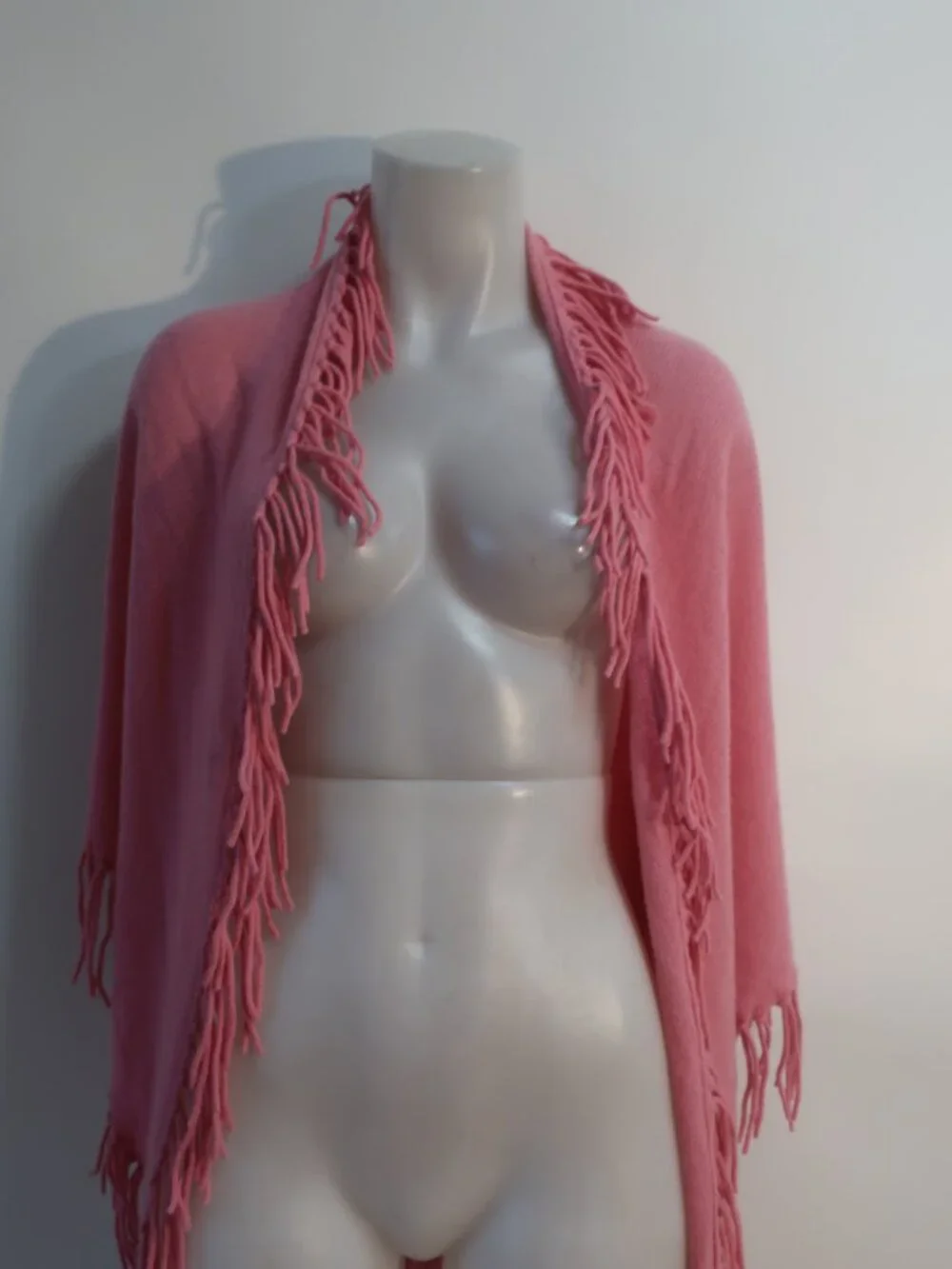 Womens Minnie Rose 100% Cashmere Pink Fringe Shawl